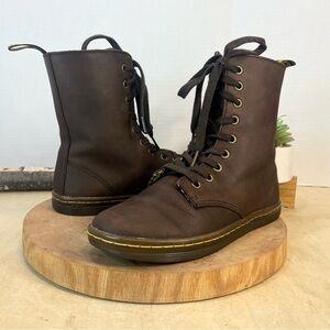 Dr. Martens Stratford Brown Oiled Leather Lace-Up Boots Size 7 | Leopard Lining